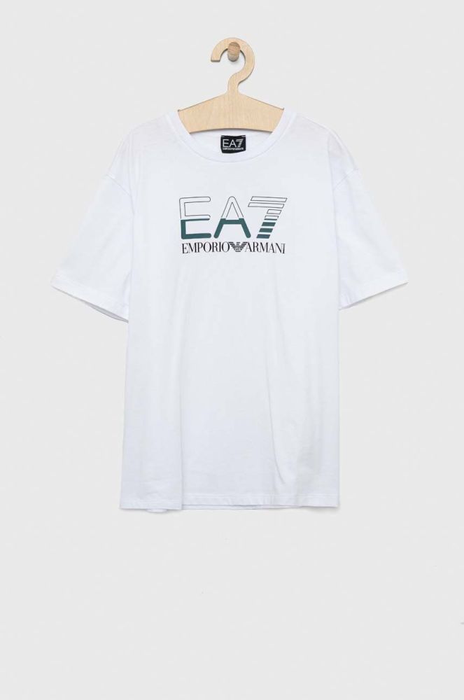 Дитяча бавовняна футболка EA7 Emporio Armani колір білий з принтом (2906493)