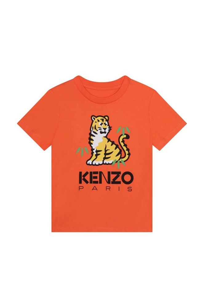 Дитяча бавовняна футболка Kenzo Kids колір помаранчевий з принтом (3075475)