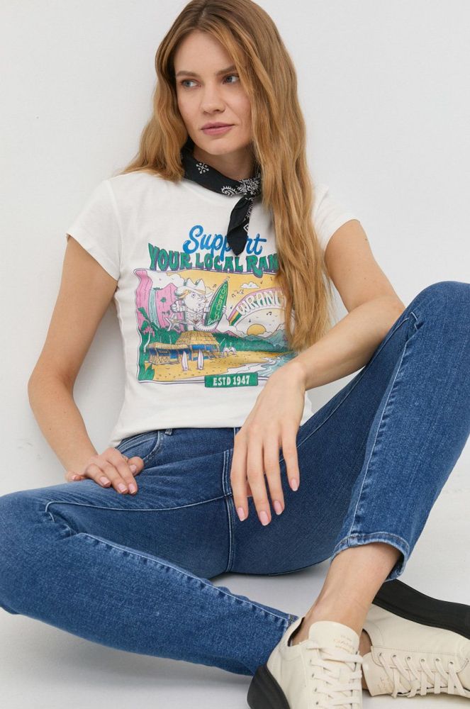 Бавовняна футболка Wrangler колір білий (2952368)