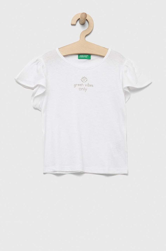 Футболка з домішкою льону United Colors of Benetton колір білий (3248986)