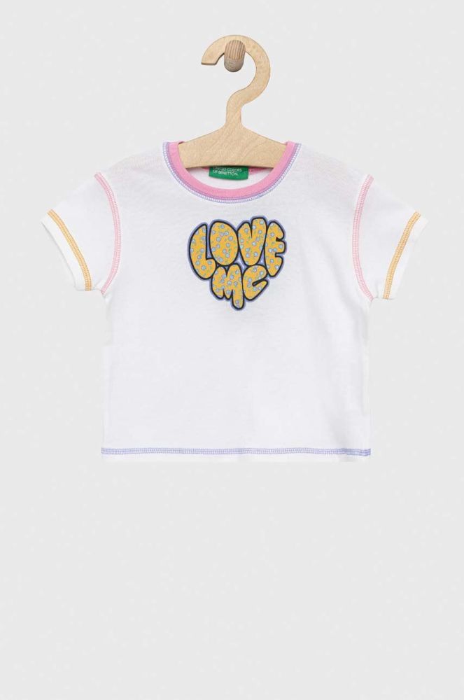 Дитяча бавовняна футболка United Colors of Benetton колір білий з принтом (3054347)